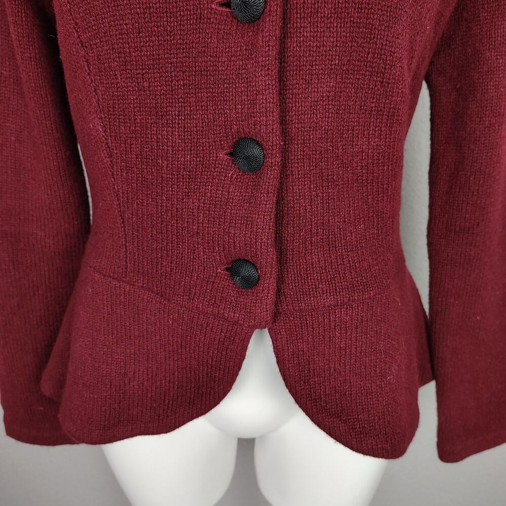 Ralph Lauren Lambs Wool Blend Riding Sweater Jacket Burgundy Velvet Collar - Picture 12 of 14